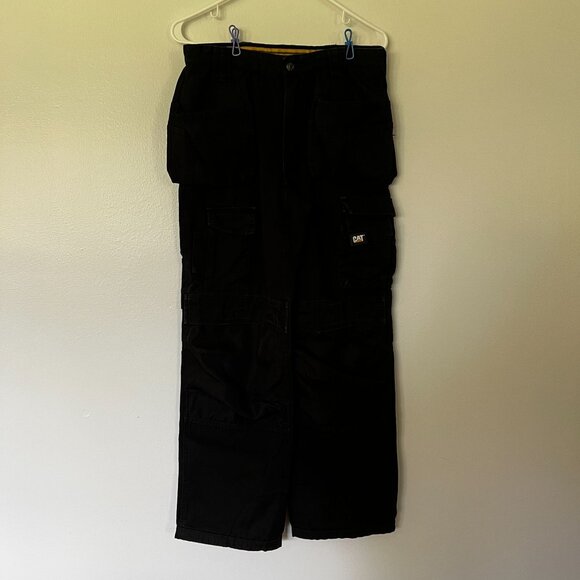 CAT Other - CAT Mens Black Workwear Cargo Pants With Multiple Pockets Size L Durable Cotton